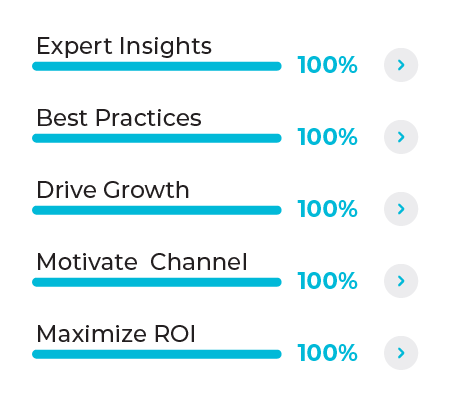 Graph Overlay - Expert Insights 100%, Best Practices 100%, Drive Growth 100%, Motivate Channel 100%, Maximize ROI 100%
